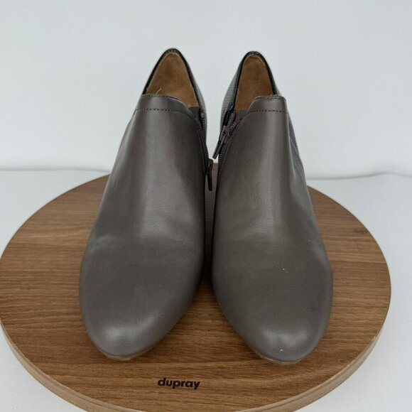 Naturalizer Taupe & Metallic Gray Leather Block Ankle Boots Heels Size 9.5 - Picture 2 of 8